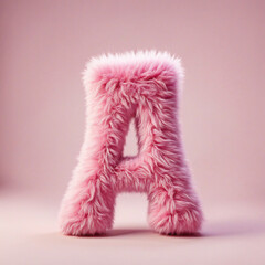 Cute and cuddly pink teddy bear plush toy on a fluffy purple cushion, a feminine and girly accessory for alphabet teaching in English school with 3D design illustration 