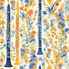 Clarinet Pale instrument abstract patterns classical music, Seamless tile pattern AI