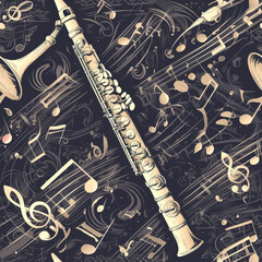 Obraz premium Clarinet Pale instrument abstract patterns classical music, Seamless tile pattern AI