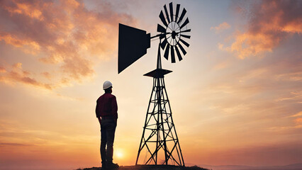 silhouette of person with windmill