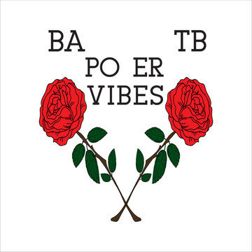 vector image two mirrored red roses written BA TB, power vibes print style. Vector for silkscreen, dtg, dtf, t-shirts, signs, banners, Subimation Jobs or for any application 