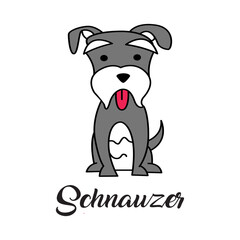 vector image of cartoon gray dog ​​written schnauzer, embroidery style. Vector for silkscreen, dtg, dtf, t-shirts, signs, banners, Subimation Jobs or for any application