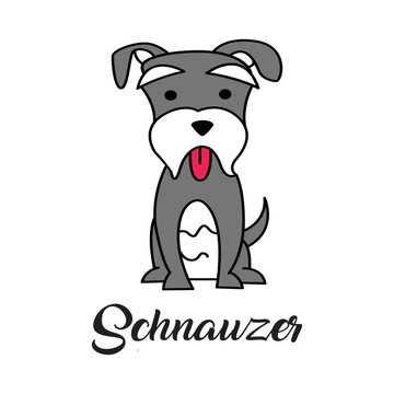 vector image of cartoon gray dog ​​written schnauzer, embroidery style. Vector for silkscreen, dtg, dtf, t-shirts, signs, banners, Subimation Jobs or for any application