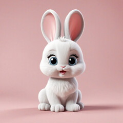 Illustrated Easter Bunny Rabbit Design in 3D Cartoon Style with Cute and Fluffy Pink Features and Big Heart-shaped Eyes