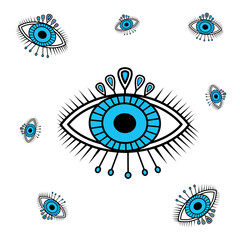 abstract vector image of blue eyes, reminiscent of hypnosis, embroidery style. Vector for silkscreen, dtg, dtf, t-shirts, signs, banners, Subimation Jobs or for any application