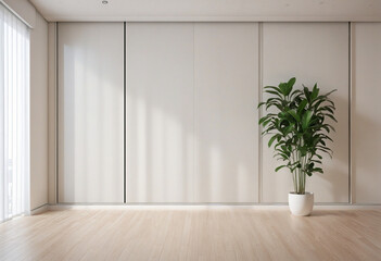 Room Empty Background A Plant Mockup interior room with curtain an plant in front