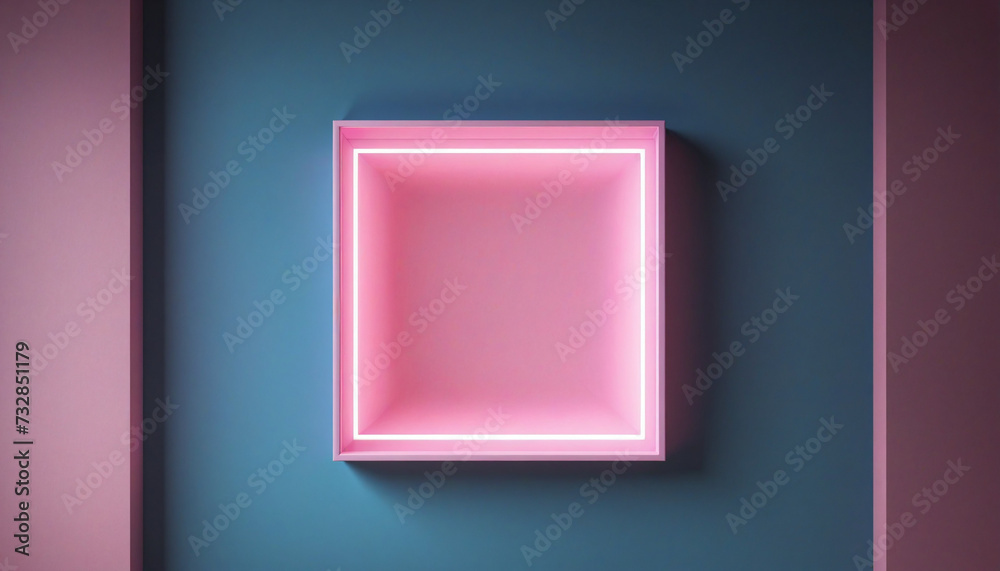 Canvas Prints three-dimensional neon clouds in a futuristic square frame with ultraviolet lightning and copy space
