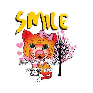 vector image smile practice it every single day, refers to positivity, with colorful tiger and hearts Vector for silkscreen, dtg, dtf, t-shirts, signs, banners, Subimation Jobs or for any application
