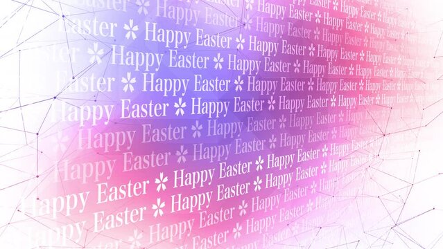 Vibe of happy easter text and connected lines on modern card with easter background