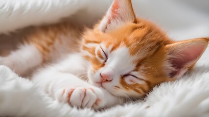 cute kitten sleeping on a bed photography