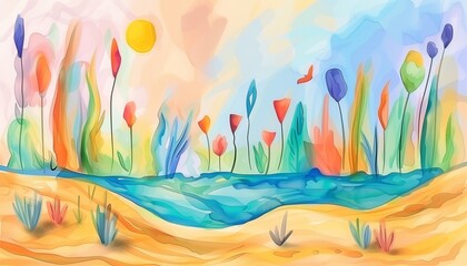 Watercolor world art day background,abstract painting