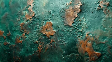 Aged copper beauty: Exploring the vibrant patina and blemishes in detail - obrazy, fototapety, plakaty