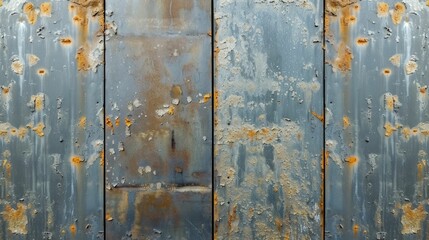 Textured shot of a naturally corroded galvanized steel panel, focusing on the patina and rust patterns