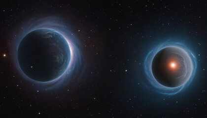 Obraz premium Two celestial bodies in an endless dance through the cosmos on a black background 