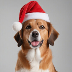 dog wearing Santa hat on transparent background