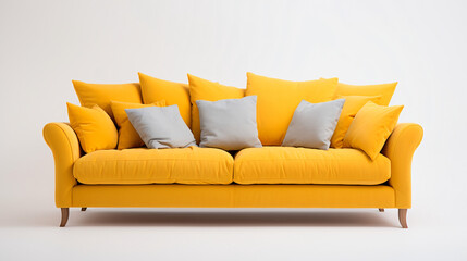 Isolated Contemporary Yellow Sofa with Cushions