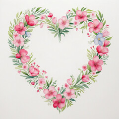 Fototapeta na wymiar Watercolor Illustration: Spring Blossoms Forming a Heart, Symbolizing Love, Against a Clean White Background, Evoking Romantic Sentiments in a Delicate Floral Composition
