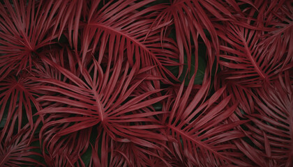 Abstract dark red tropical leaf textures for nature backgroundflat lay concept with copy space