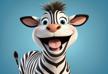 Cheerful zebra on a blue background