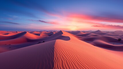 Fototapeta na wymiar Desert Landscape, vast desert landscape with dunes and a colorful sunset casting warm tones across the scene.