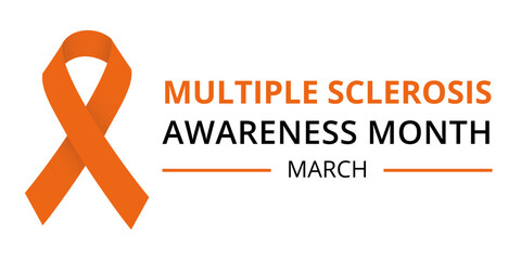 Banner - Multiple Sclerosis Awareness Moth March - Ribbon and Text - obrazy, fototapety, plakaty