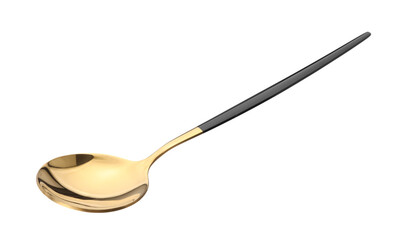 One shiny golden spoon isolated on white
