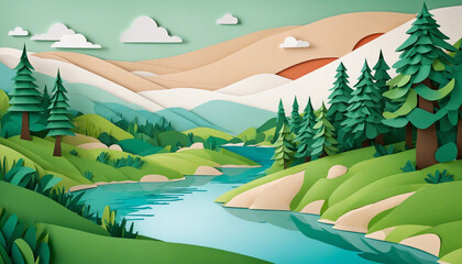 Handcrafted Paper River and Landscape