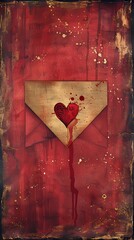 A red distressed background with paper and flowers for Valentine's Day, love note, or anniversary.