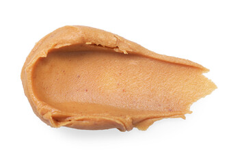Smear of tasty nut butter isolated on white, top view