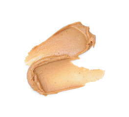 Smears of tasty nut butter isolated on white, top view