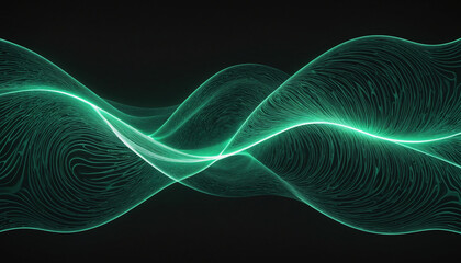 Digital Frequency Wave Visualization with Green Neon Lines on Black Background