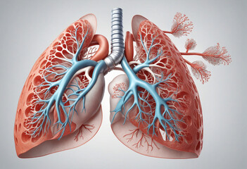 Detailed 3d illustration of healthy lungs with medical concept, human respiratory system anatomy