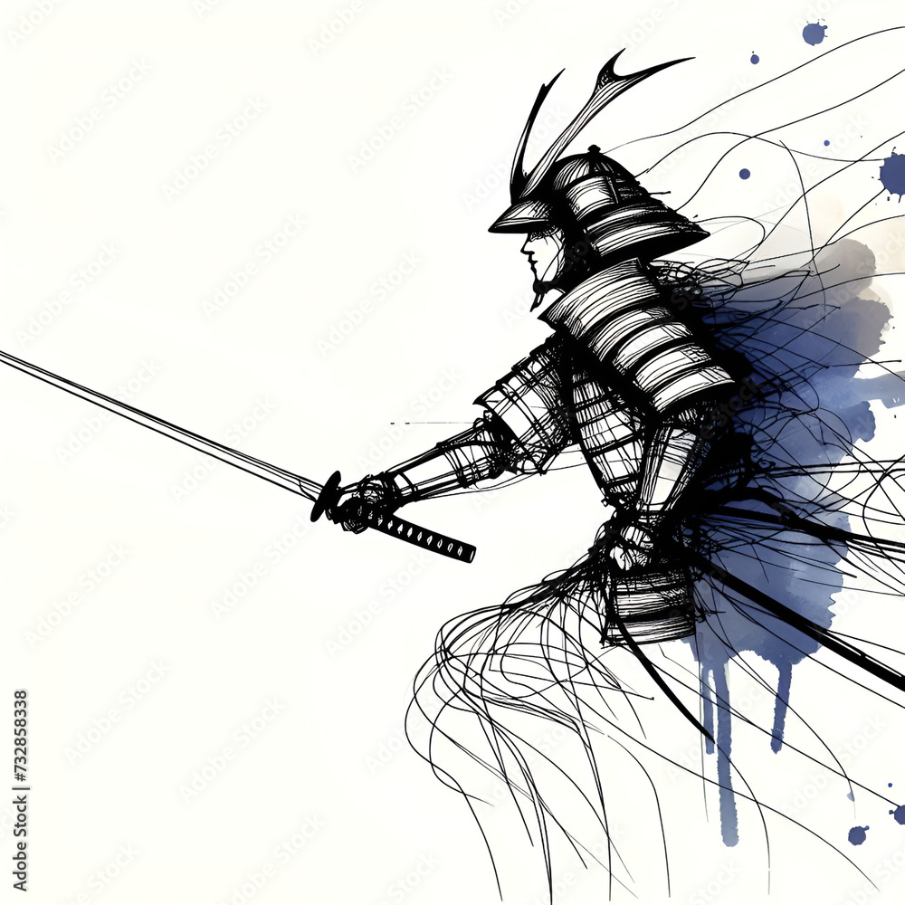 Poster japanese samurai soldier on illustration