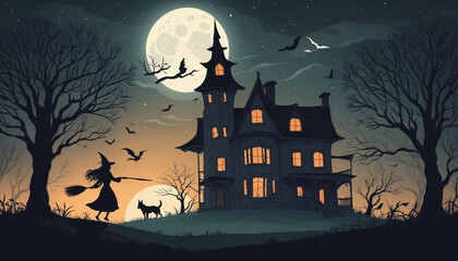 Spooky Halloween House Illustration