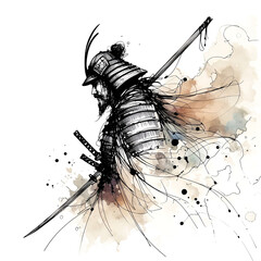 japanese samurai soldier on illustration