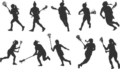 Lacrosse female player silhouette, Women's lacrosse silhouette, Lacrosse silhouette girl, Lacrosse silhouettes, Lacrosse player svg, Lacrosse player clipart, Lacrosse woman player silhouettes.