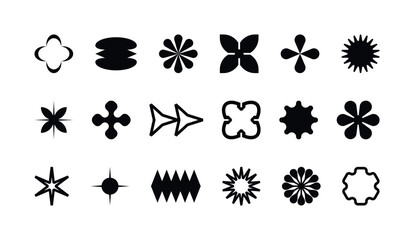 Y2K element set, retro-futuristic Memphis brutalism icons. Simple forms, symbols and frames isolated on transparent background, collection of different graphic star, sparkle and shapes