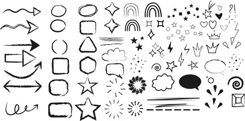 Sketch line arrow element, star, heart shape vector design