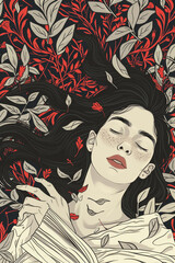 Serene Beauty: Abstract Women Portraits with Closed Eyes, a Captivating Blend of Surrealism and Tranquility for Contemporary Art and Graphic Design!"