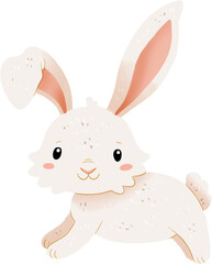 Easter cartoon white spring bunny illustration. Cute easter character. Transparent background