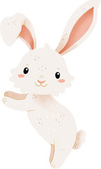 Easter cartoon white spring bunny illustration. Cute easter character. Transparent background