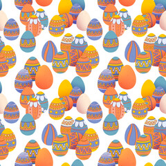 Fototapeta premium Easter cartoon white spring bunny seamless pattern. Cute easter character. Transparent background