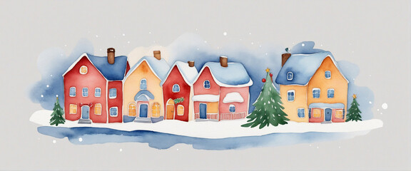 Minimalist Watercolor Christmas House Designs on Transparent Background