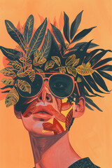 illustration of a person with sunglases and flowers on the head
