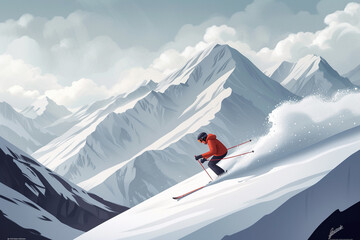 Naklejka na ściany i meble skiing in the mountains