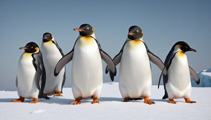 Adorable and humorous penguins in a winter cartoon