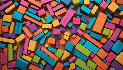 Fototapeta na wymiar Colorful wooden blocks aligned