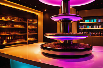 Chocoholic's Dream: Futuristic Fountain with Levitating Chocolate Nibs