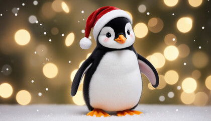 Obraz premium Festive Penguin Wallpaper with Blurred Background