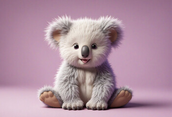 Fototapeta na wymiar Fluffy koala cub against purple hue